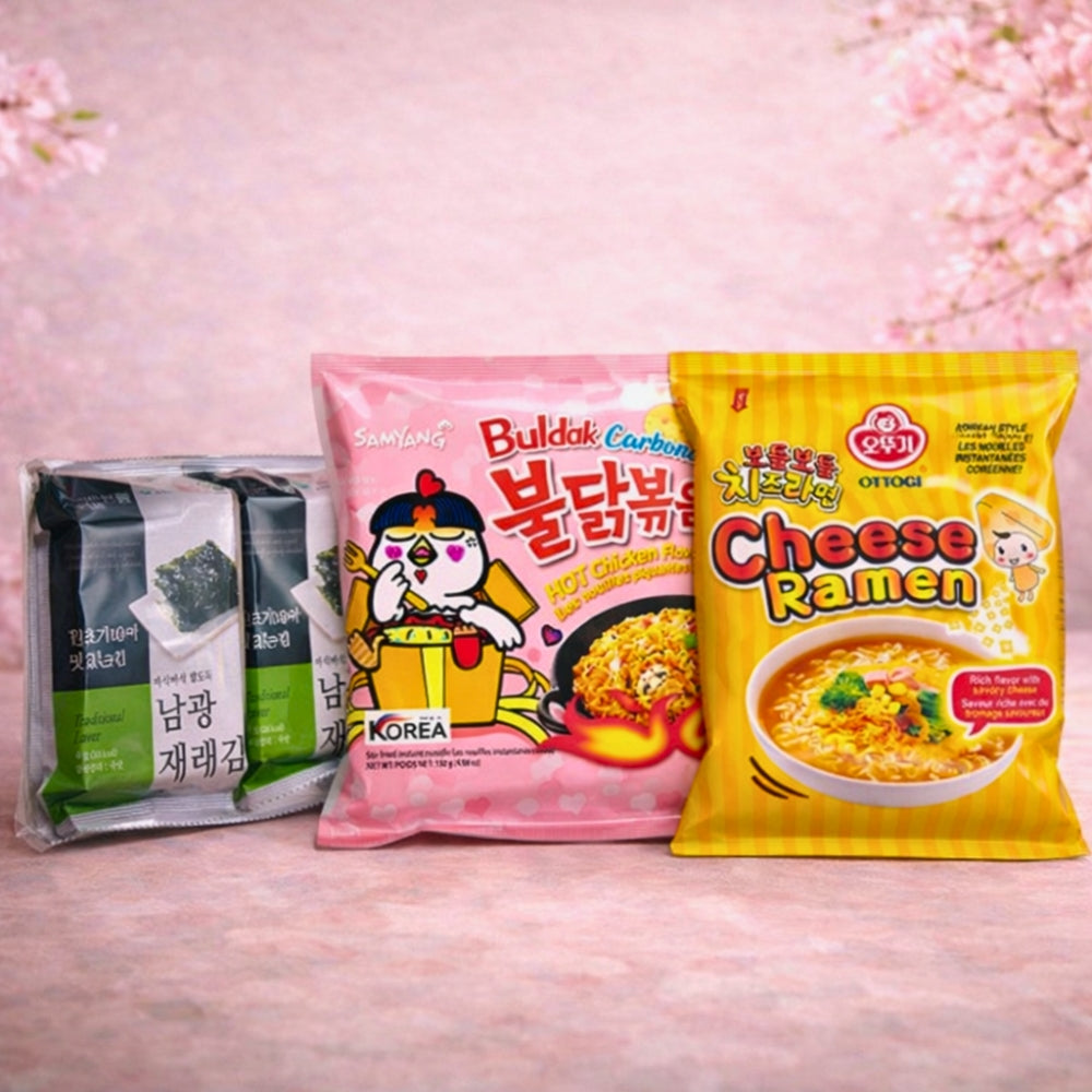 Cheesy Korean Favorites Bundle – Buldak Carbonara, Ottogi Cheese & Seaweed